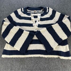 Anthropologie Pilcro Bell-Sleeve Henley Sweater Blue White Stripe Size 2X XXL